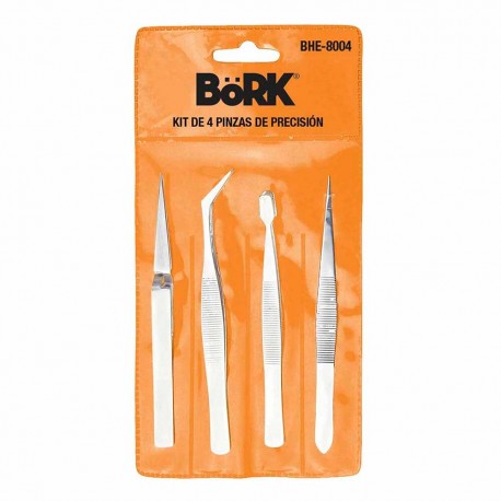 Juego de 4 Pinzas de Precisión Bork Bhe-8004 color Plateado